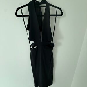 Women's Black Halter Cutout Midi Dress